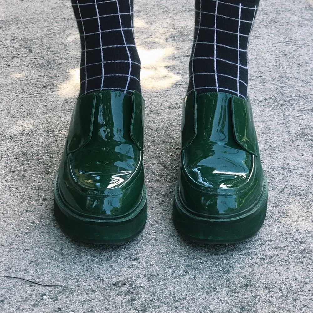 Jeffrey Campbell Green Patent platform loafers